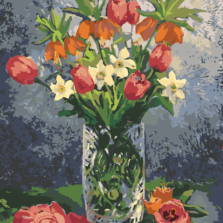 Malování podle čísel - TULIPÁNY A DALŠÍ JARNÍ KVĚTINY VE VÁZE Rozměr: 40x50 cm, Rámování: bez rámu a bez vypnutí plátna