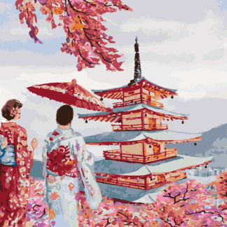 Malování podle čísel - PÁR V KIMONU JAPONSKO Rozměr: 40x50 cm, Rámování: vypnuté plátno na rám