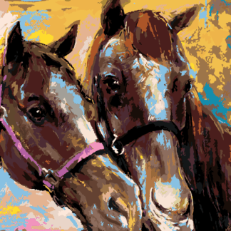 Malování podle čísel - DVA HNĚDÍ KONĚ Rozměr: 40x50 cm, Rámování: bez rámu a bez vypnutí plátna