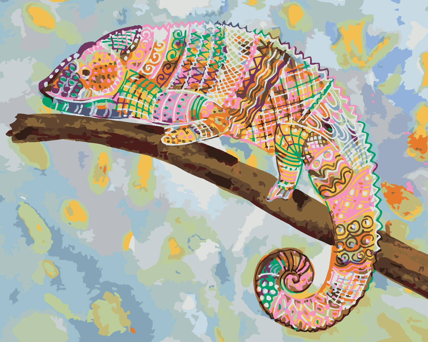 Malování podle čísel - PESTRÝ CHAMELEON Rozměr: 80x100 cm, Rámování: bez rámu a bez vypnutí plátna