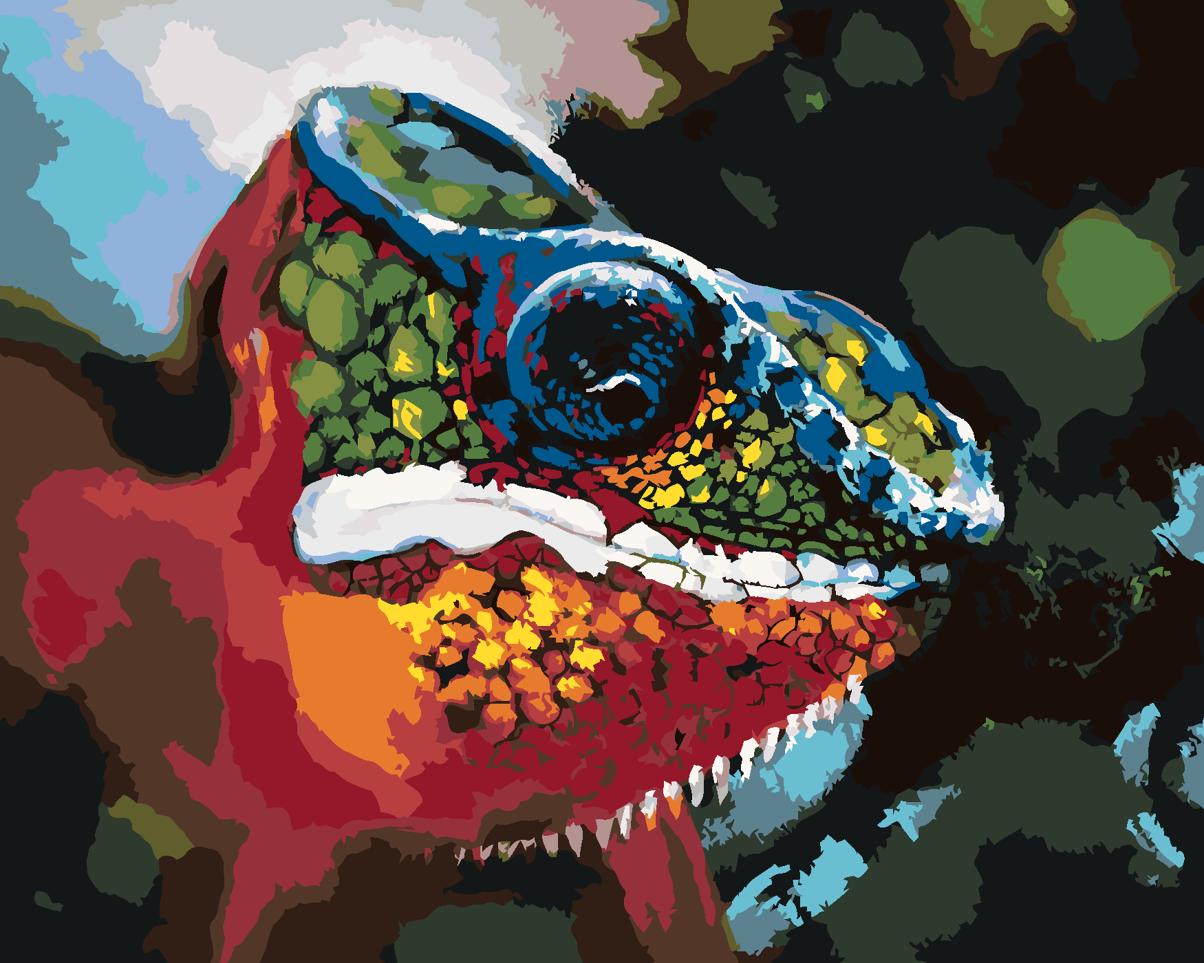 Malování podle čísel - ABSTRAKTNÍ BAREVNÝ CHAMELEÓN Rozměr: 80x100 cm, Rámování: bez rámu a bez vypnutí plátna