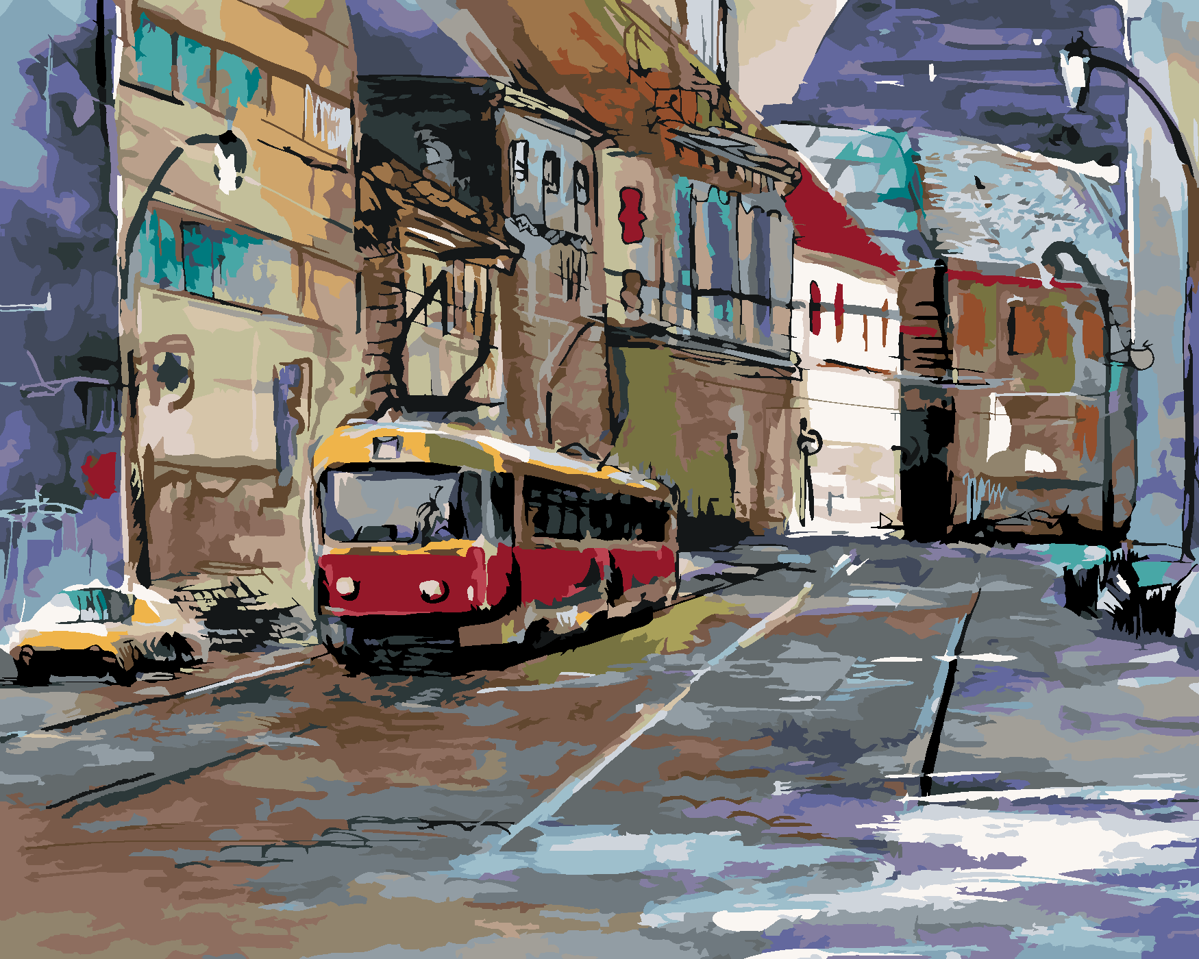 Malování podle čísel - PROJÍŽĎKA PO PRAZE Rozměr: 40x50 cm, Rámování: bez rámu a bez vypnutí plátna