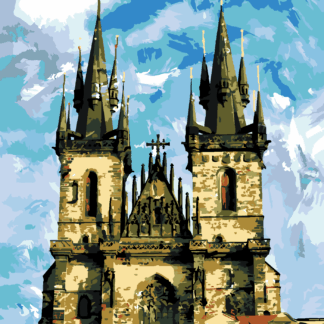 Malování podle čísel - KATEDRÁLA TÝNSKÝ CHRÁM PRAHA Rozměr: 80x100 cm, Rámování: vypnuté plátno na rám