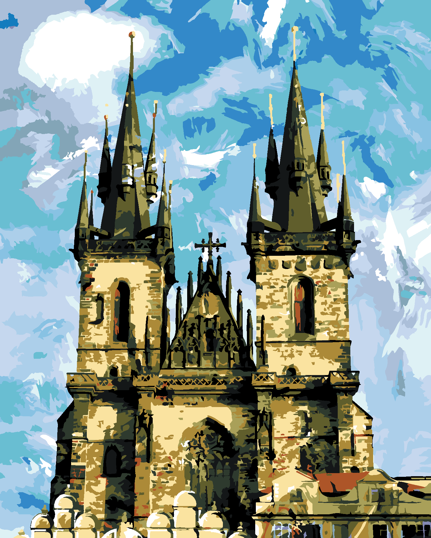 Malování podle čísel - KATEDRÁLA TÝNSKÝ CHRÁM PRAHA Rozměr: 80x100 cm, Rámování: bez rámu a bez vypnutí plátna