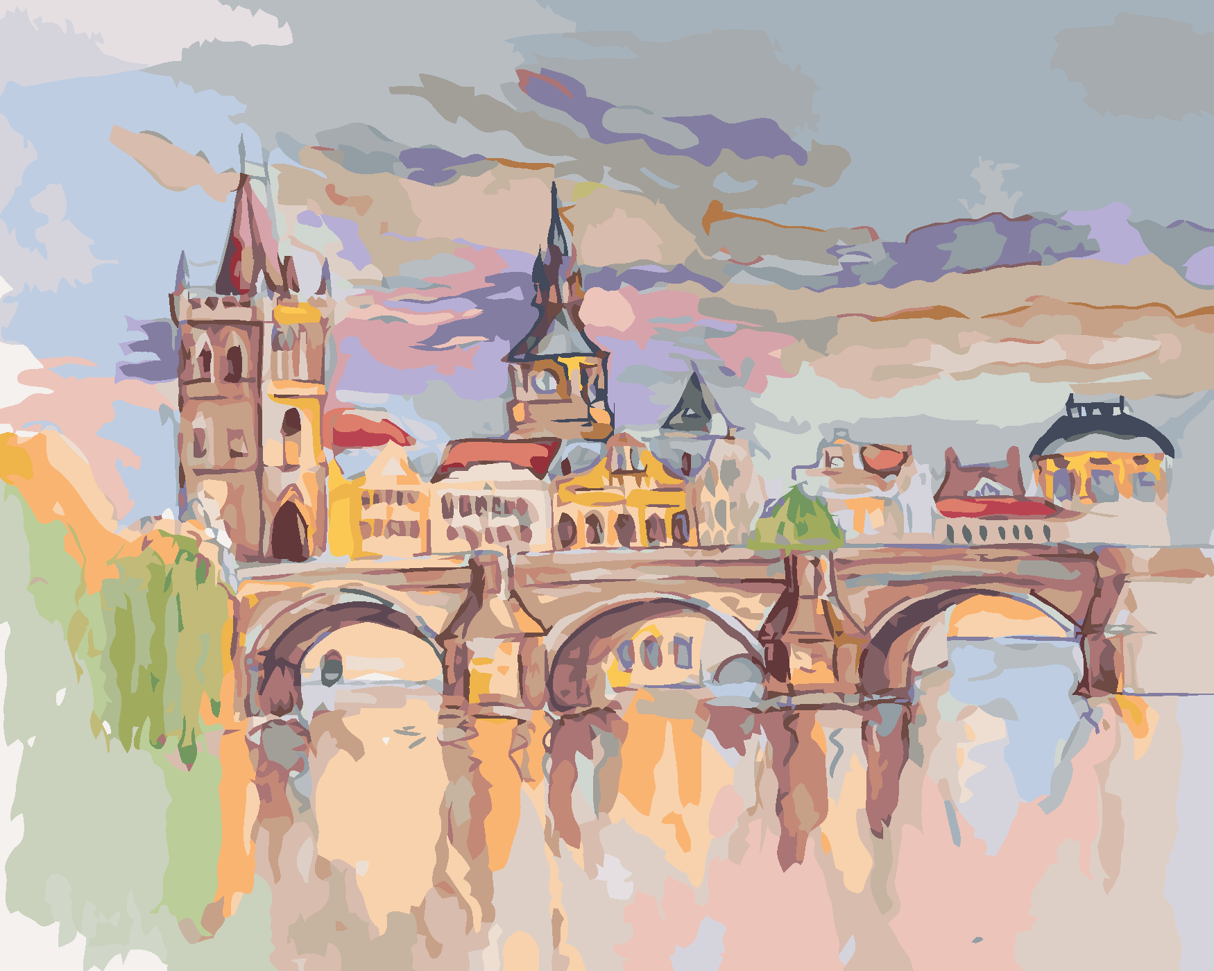 Malování podle čísel - KARLŮV MOST ZA JASNÉHO DNE Rozměr: 40x50 cm, Rámování: bez rámu a bez vypnutí plátna