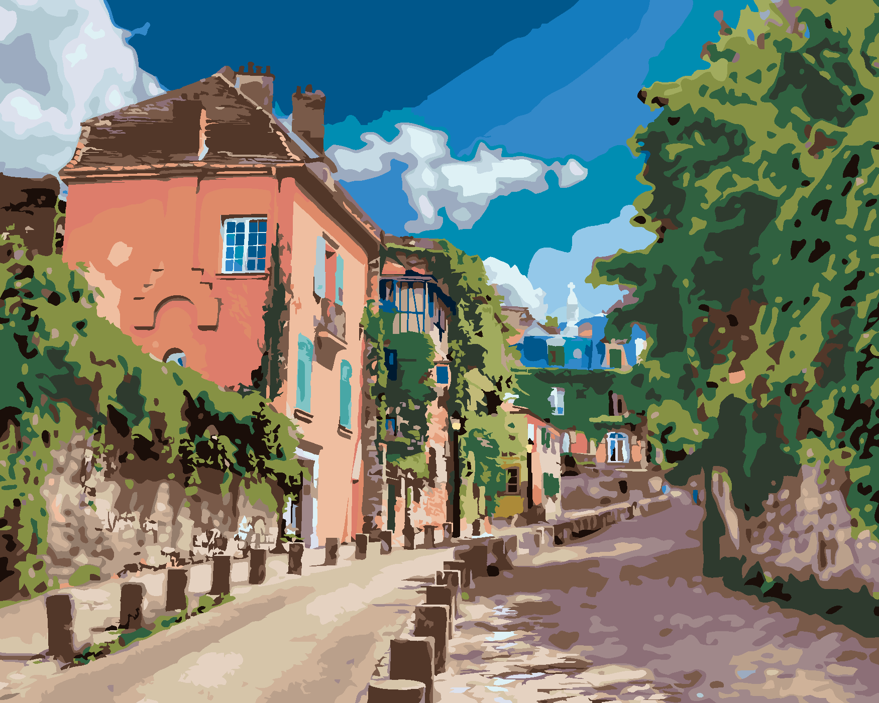 Malování podle čísel - ZELENÁ ULIČKA V PAŘÍŽI Rozměr: 40x50 cm, Rámování: vypnuté plátno na rám