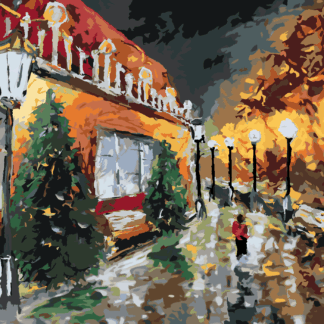 Malování podle čísel - NOČNÍ MĚSTO A SVÍTÍCÍ LAMPY Rozměr: 40x50 cm, Rámování: vypnuté plátno na rám