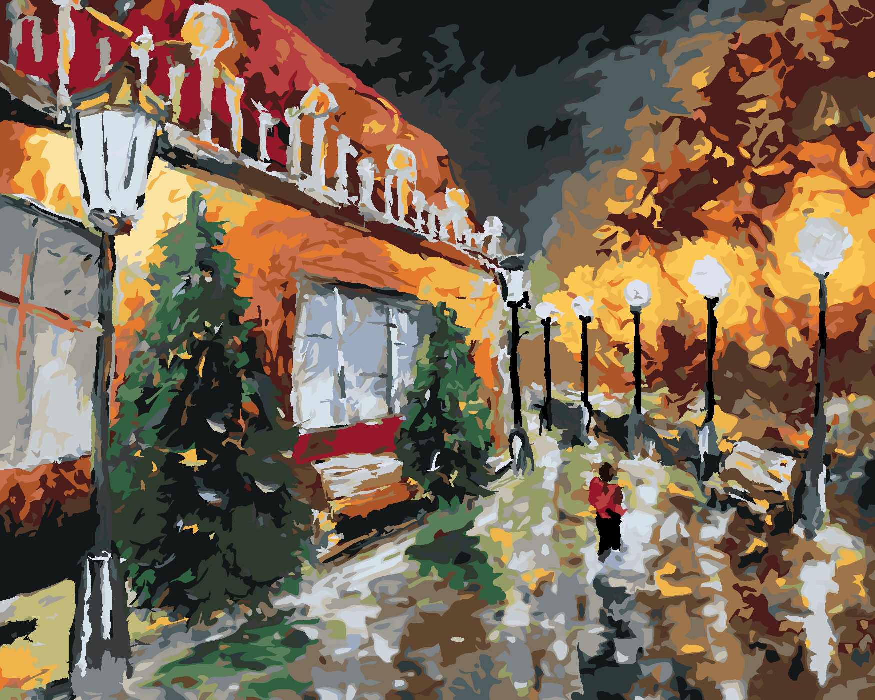 Malování podle čísel - NOČNÍ MĚSTO A SVÍTÍCÍ LAMPY Rozměr: 40x50 cm, Rámování: vypnuté plátno na rám