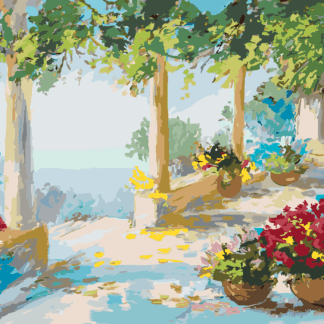 Malování podle čísel - TERASA U MOŘE Rozměr: 40x50 cm, Rámování: bez rámu a bez vypnutí plátna