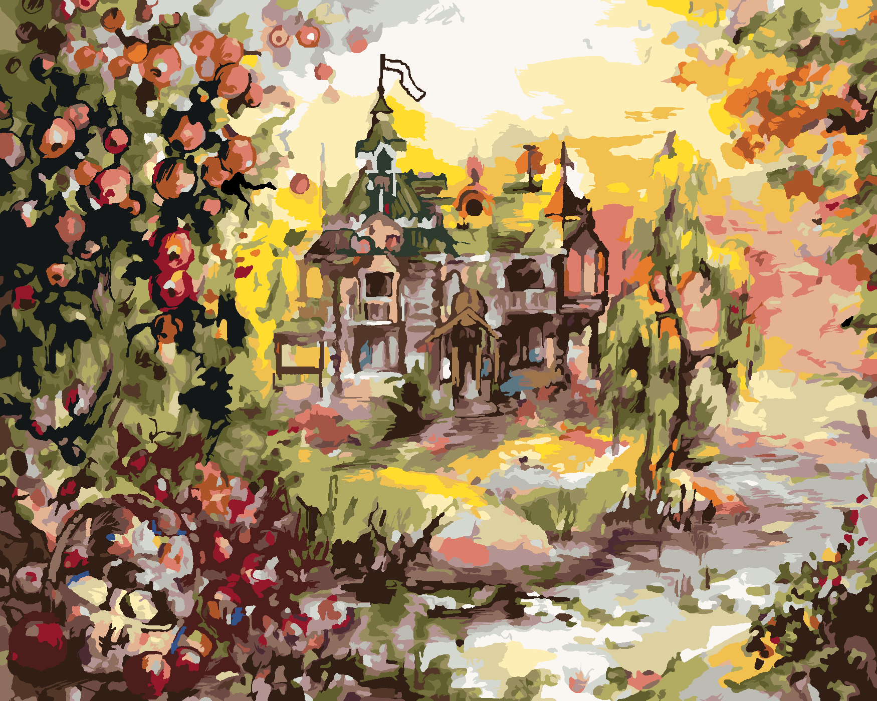 Malování podle čísel - POHÁDKOVÝ DŮM Rozměr: 40x50 cm, Rámování: vypnuté plátno na rám