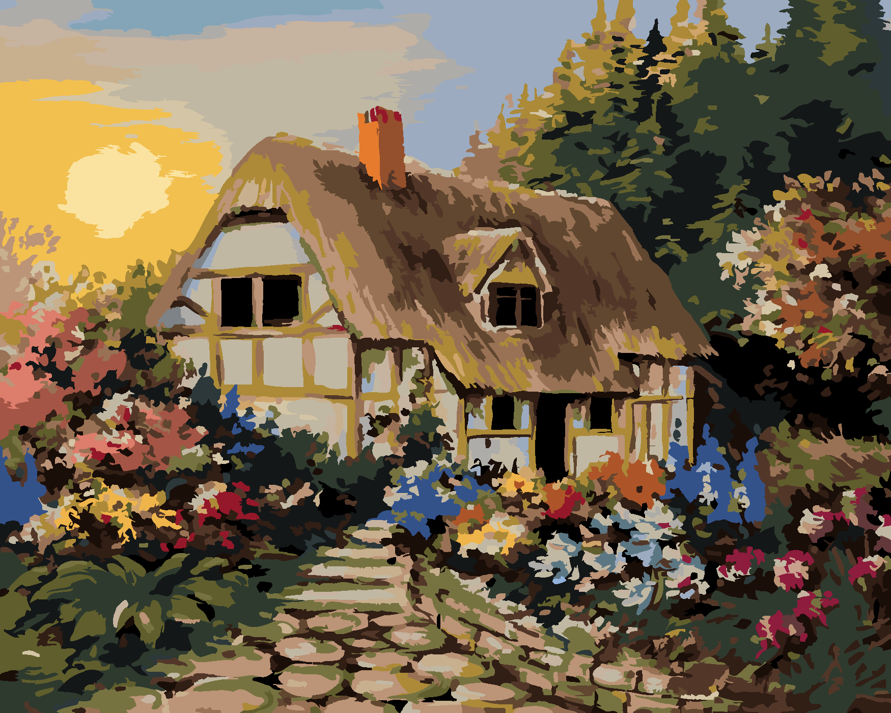 Malování podle čísel - POHÁDKOVÁ CHALOUPKA Rozměr: 40x50 cm, Rámování: vypnuté plátno na rám