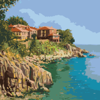Malování podle čísel - POBŘEŽÍ V BULHARSKU Rozměr: 40x50 cm, Rámování: vypnuté plátno na rám
