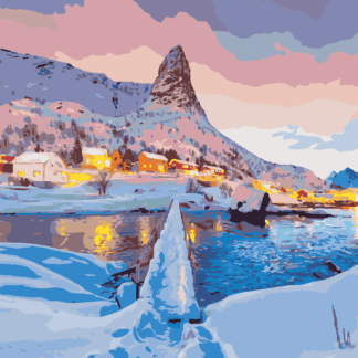 Malování podle čísel - ZÁPAD SLUNCE NA VRCHOLKU HAMMARSKAFTET Rozměr: 40x50 cm, Rámování: bez rámu a bez vypnutí plátna