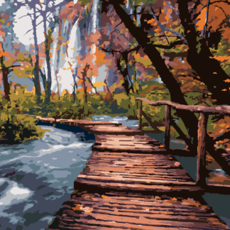Malování podle čísel - DŘEVĚNÁ PROMENÁDA V PARKU Rozměr: 80x100 cm, Rámování: vypnuté plátno na rám