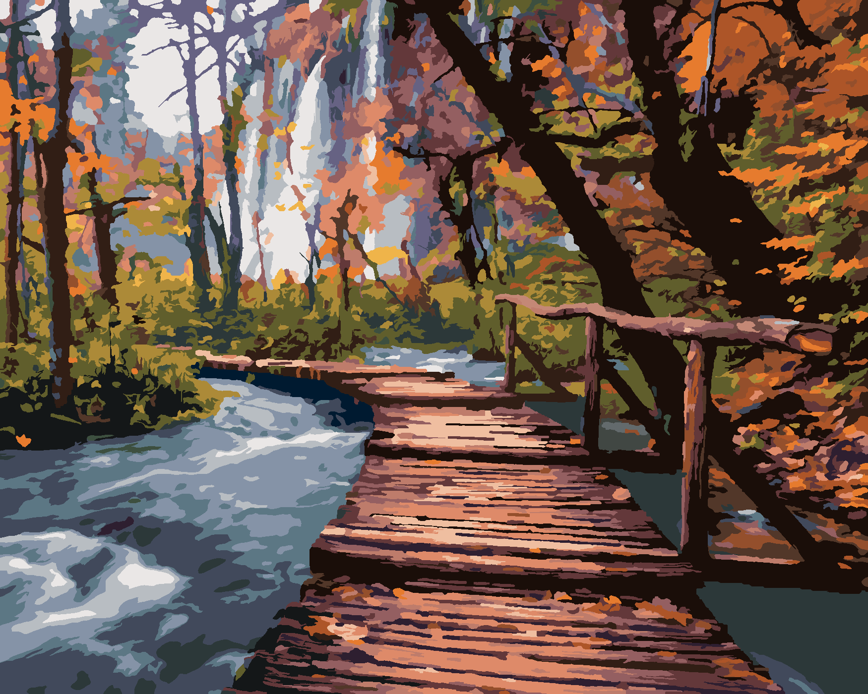 Malování podle čísel - DŘEVĚNÁ PROMENÁDA V PARKU Rozměr: 80x100 cm, Rámování: bez rámu a bez vypnutí plátna
