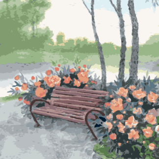 Malování podle čísel - LAVIČKA V LESE U ŘEKY Rozměr: 40x50 cm, Rámování: vypnuté plátno na rám