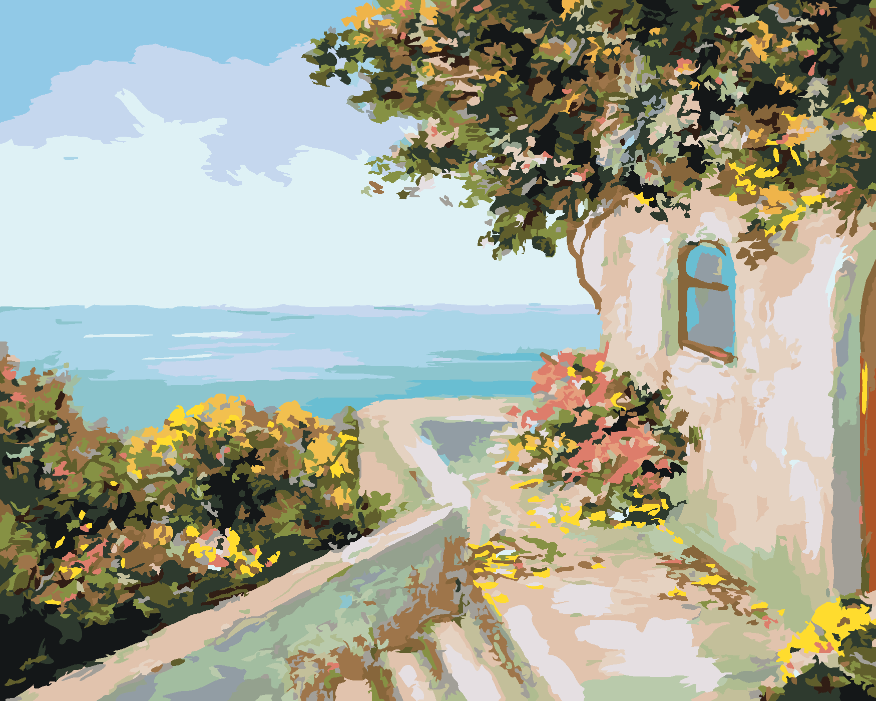 Malování podle čísel - DOMEK U MOŘE Rozměr: 80x100 cm, Rámování: vypnuté plátno na rám