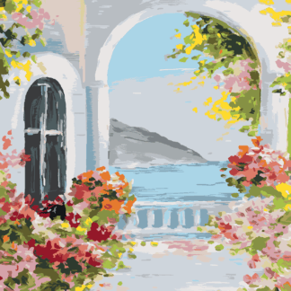 Malování podle čísel - LETNÍ DŮM U MOŘE Rozměr: 80x100 cm, Rámování: vypnuté plátno na rám