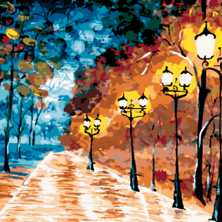 Malování podle čísel - OSAMĚLÝ OSVĚTLENÝ PARK Rozměr: 80x100 cm, Rámování: bez rámu a bez vypnutí plátna