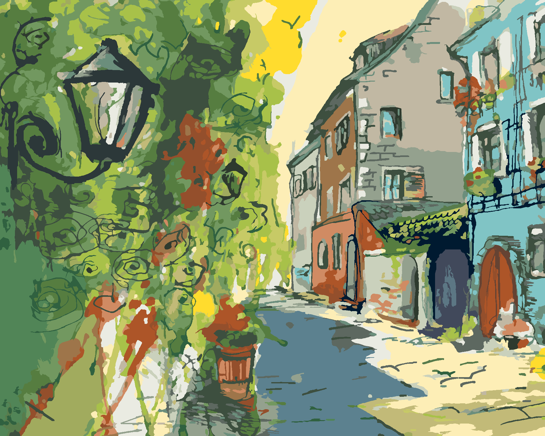 Malování podle čísel - MALÁ MĚSTSKÁ ULIČKA Rozměr: 80x100 cm, Rámování: bez rámu a bez vypnutí plátna