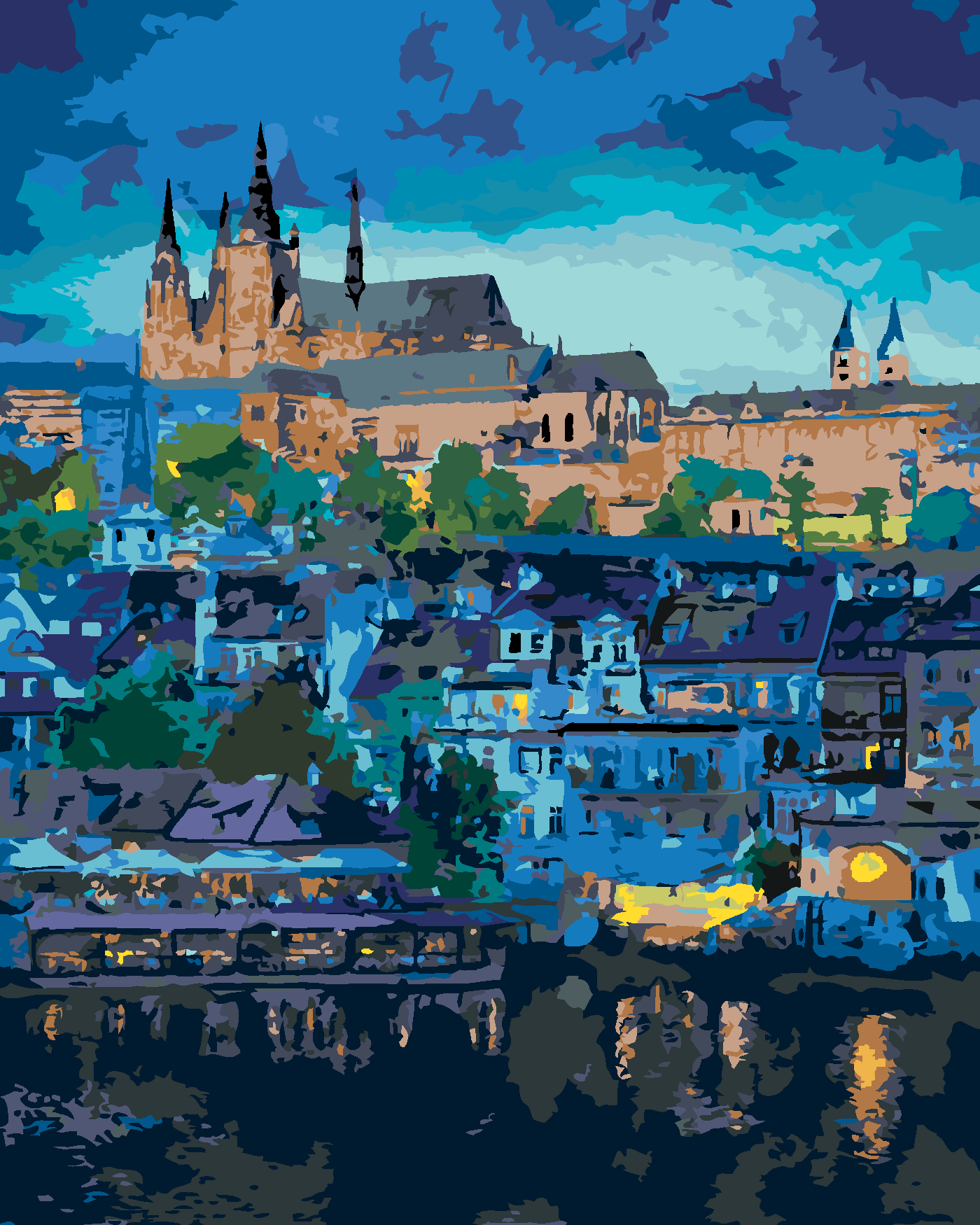 Malování podle čísel - TEMNÁ PRAHA Rozměr: 80x100 cm, Rámování: vypnuté plátno na rám