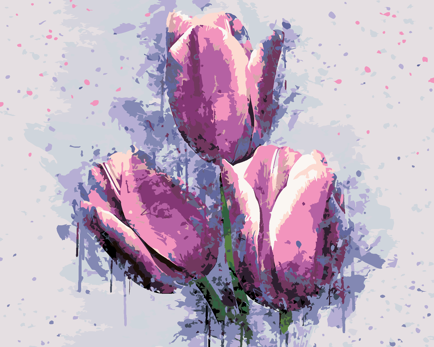Malování podle čísel - MALOVANÉ TULIPÁNY Rozměr: 40x50 cm, Rámování: bez rámu a bez vypnutí plátna