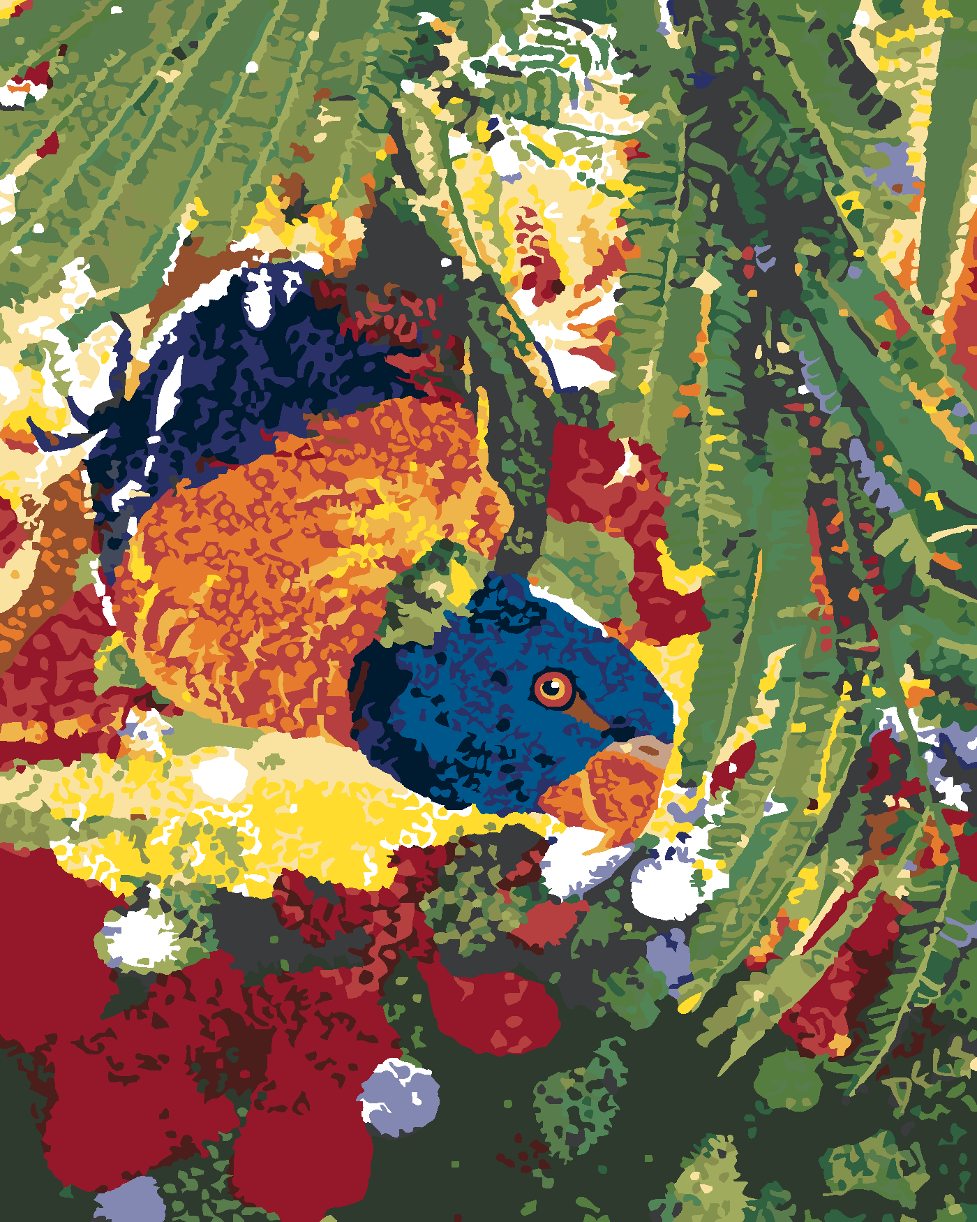 Malování podle čísel - PAPOUŠEK HLAVOU DOLŮ Rozměr: 40x50 cm, Rámování: vypnuté plátno na rám
