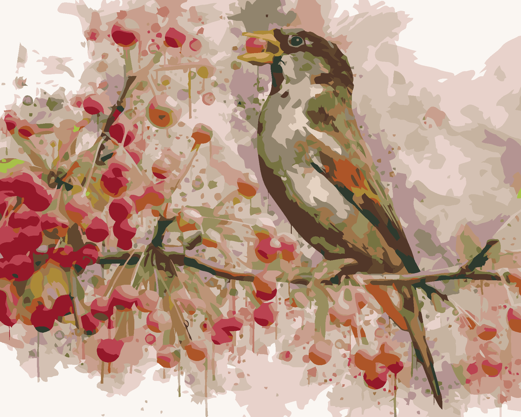 Malování podle čísel - PTÁK A JEŘABINY Rozměr: 80x100 cm, Rámování: vypnuté plátno na rám