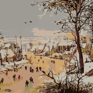 Malování podle čísel - ZIMNÍ KRAJINA S PASTÍ NA PTÁKY (PIETER BRUEGEL) Rozměr: 40x50 cm, Rámování: vypnuté plátno na rám