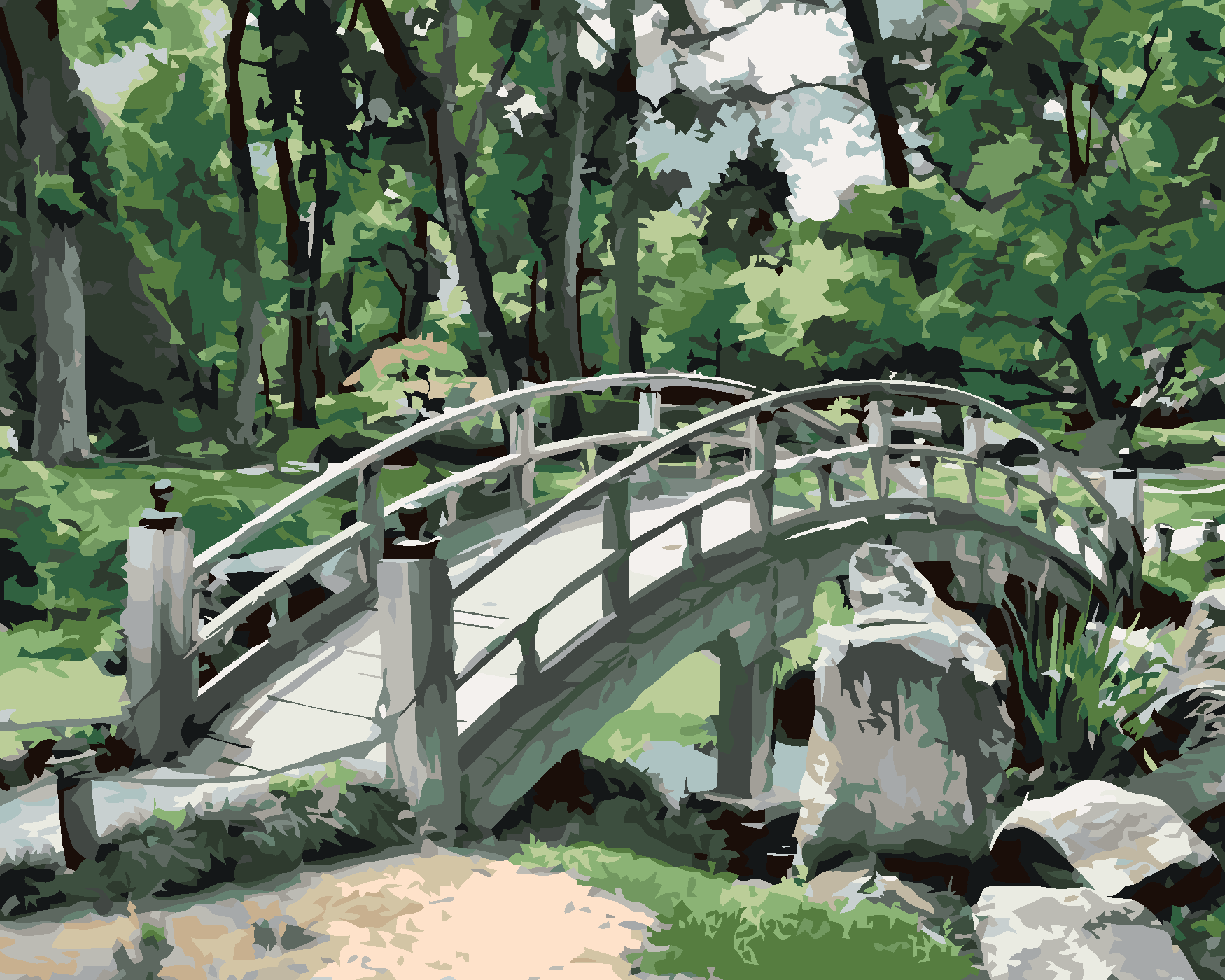 Malování podle čísel - JAPONSKO MOST U LESA Rozměr: 80x100 cm, Rámování: bez rámu a bez vypnutí plátna