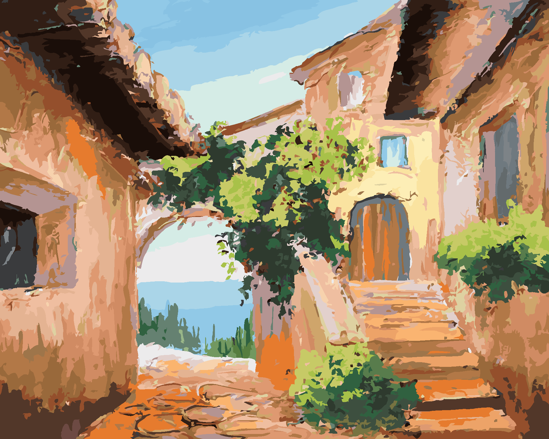 Malování podle čísel - DOMEČEK U MOŘE Rozměr: 40x50 cm, Rámování: vypnuté plátno na rám