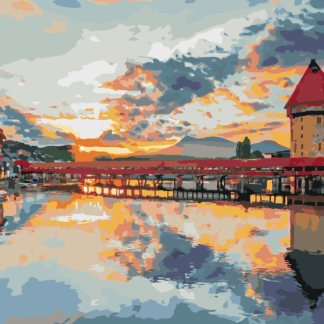 Malování podle čísel - ZÁPAD SLUNCE V HISTORICKÉM CENTRU LUCERNU Rozměr: 40x50 cm, Rámování: bez rámu a bez vypnutí plátna