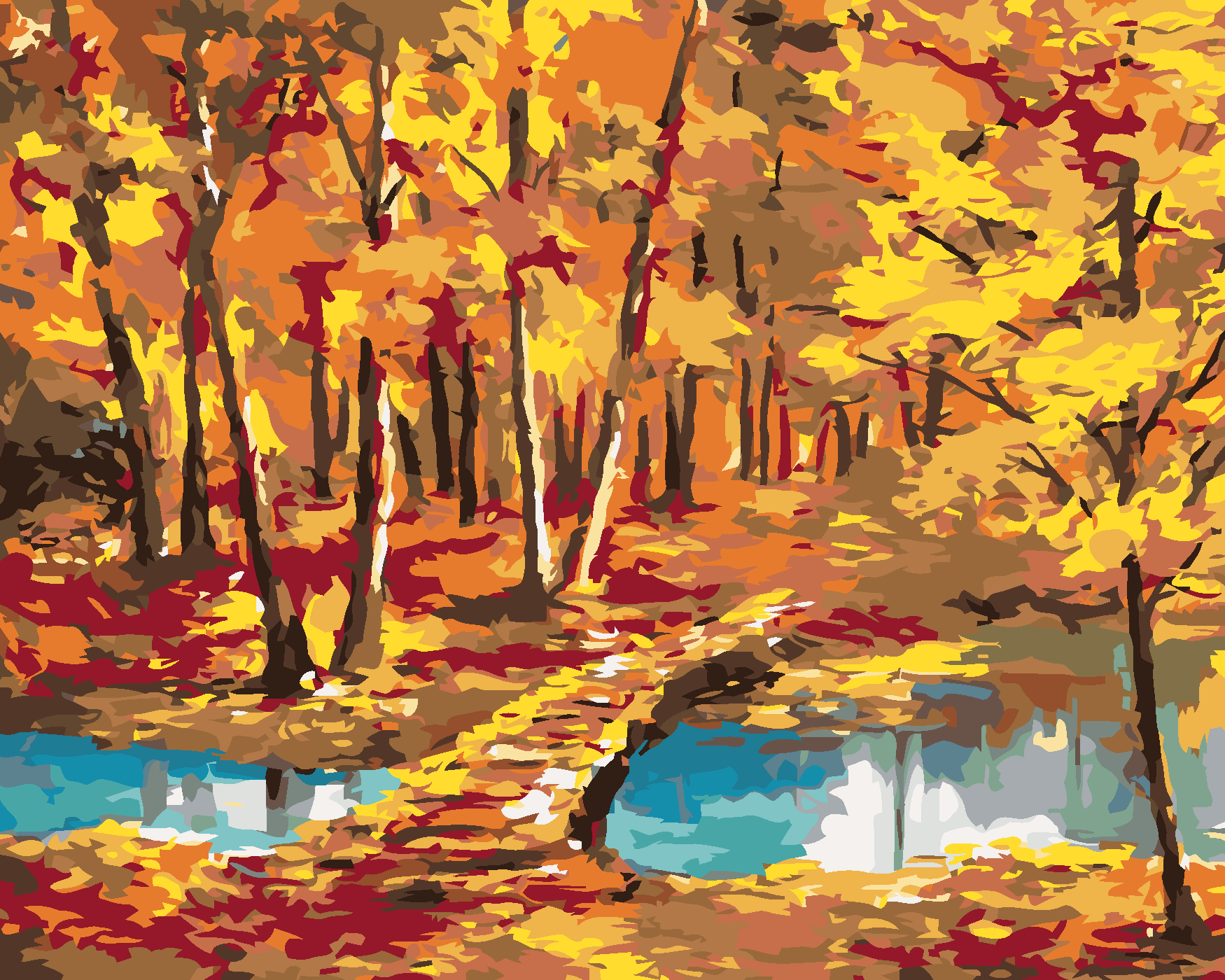 Malování podle čísel - PROCHÁZKA PŘES ŘEKU Rozměr: 80x100 cm, Rámování: bez rámu a bez vypnutí plátna