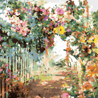 Malování podle čísel - JARNÍ KVĚTINY U PLOTU Rozměr: 80x100 cm, Rámování: bez rámu a bez vypnutí plátna