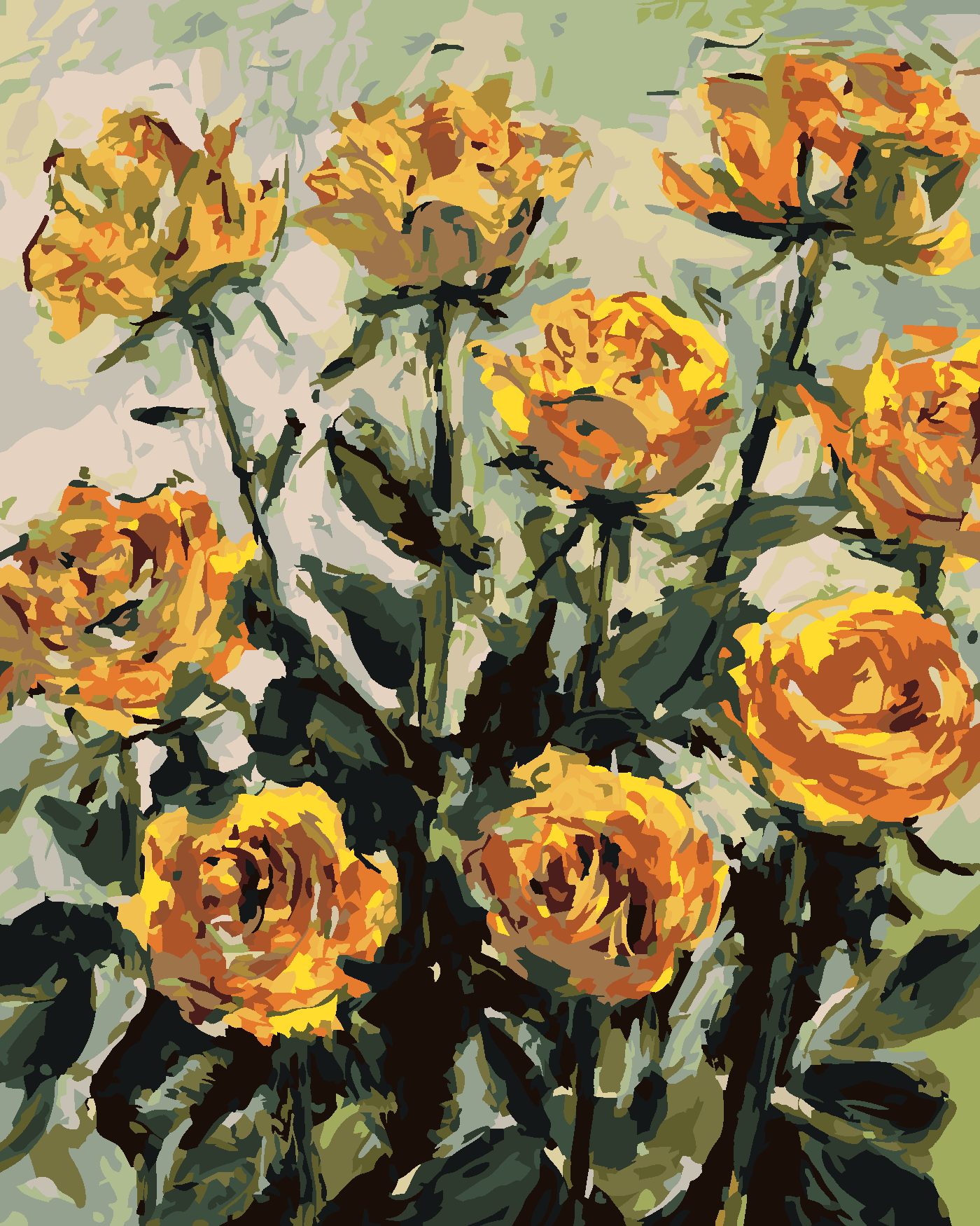 Malování podle čísel - KRÁSNÉ ŽLUTÉ RŮŽE Rozměr: 80x100 cm, Rámování: bez rámu a bez vypnutí plátna