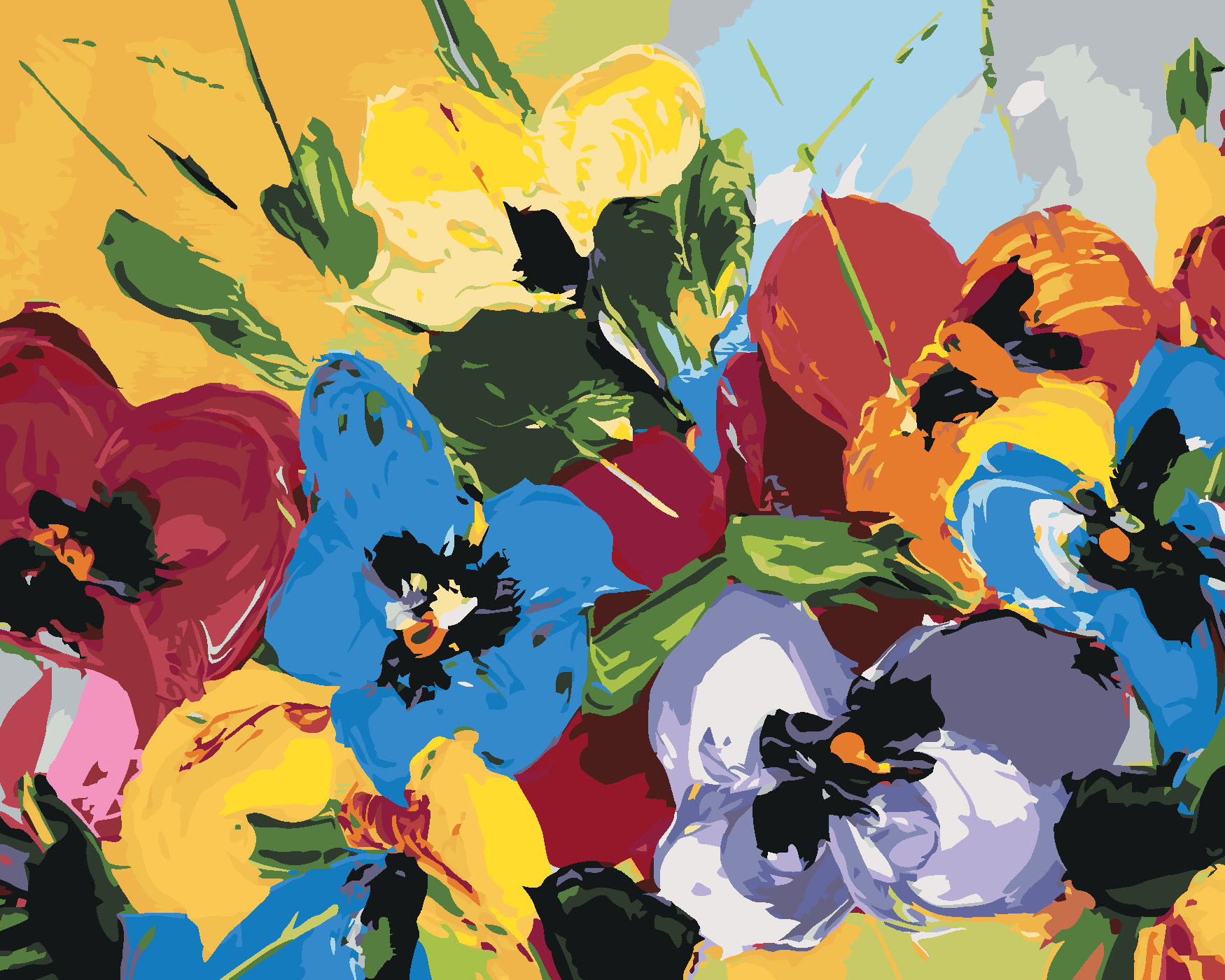 Malování podle čísel - MIX BAREVNÝCH KVĚTIN Rozměr: 80x100 cm, Rámování: vypnuté plátno na rám
