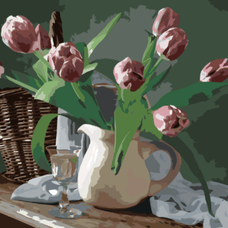 Malování podle čísel - TULIPÁNY VE DŽBÁNKU Rozměr: 80x100 cm, Rámování: vypnuté plátno na rám
