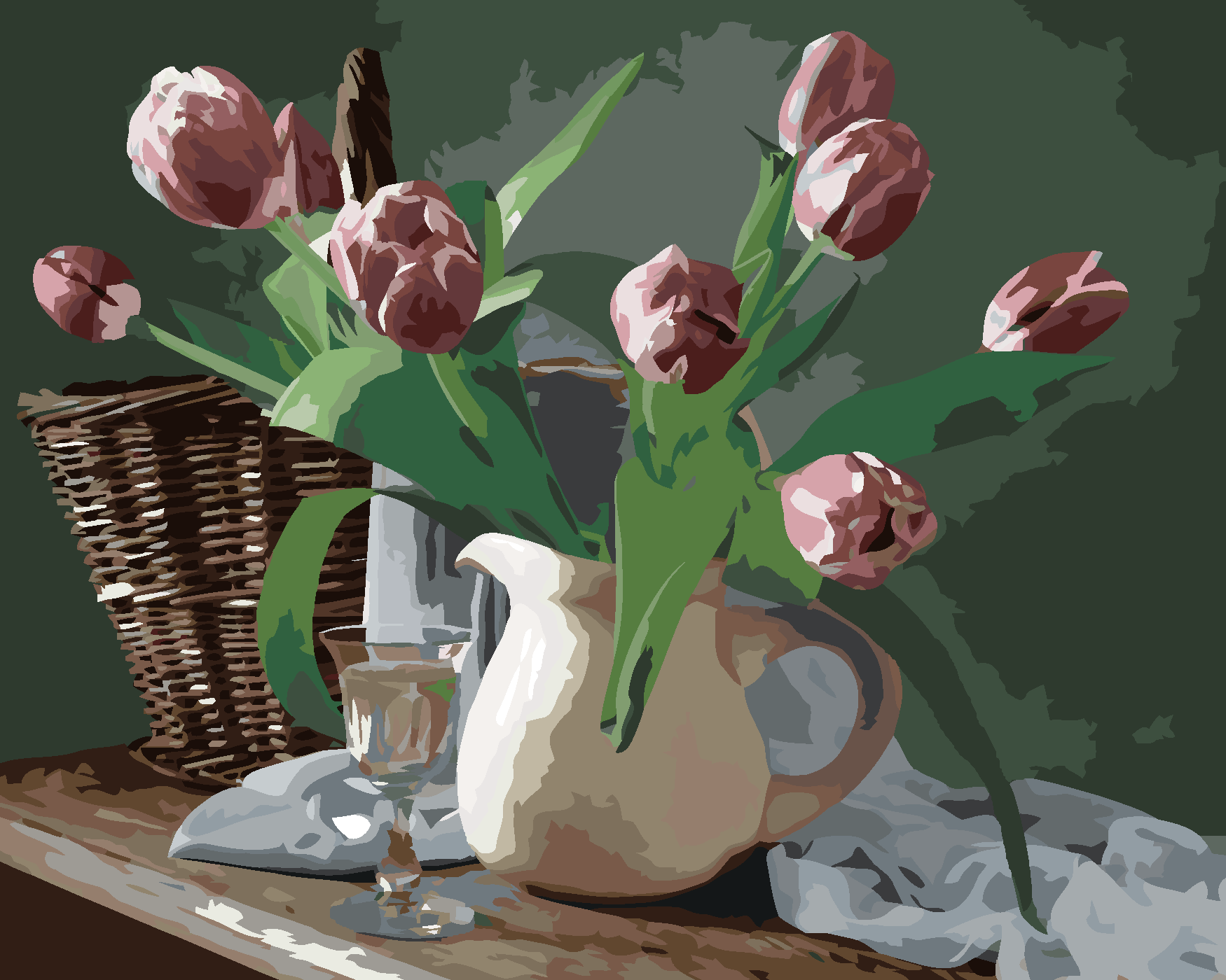 Malování podle čísel - TULIPÁNY VE DŽBÁNKU Rozměr: 80x100 cm, Rámování: vypnuté plátno na rám