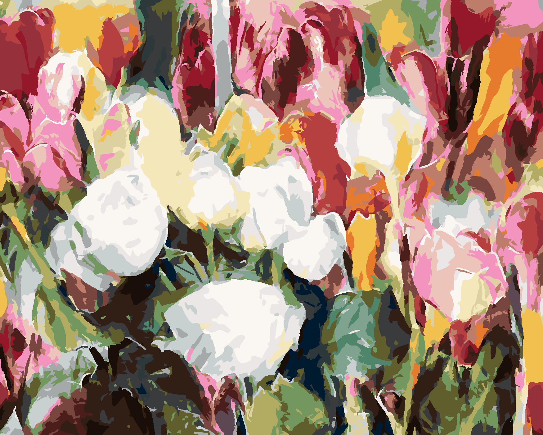 Malování podle čísel - PLNO RŮŽÍ A TULIPÁNŮ Rozměr: 80x100 cm, Rámování: bez rámu a bez vypnutí plátna