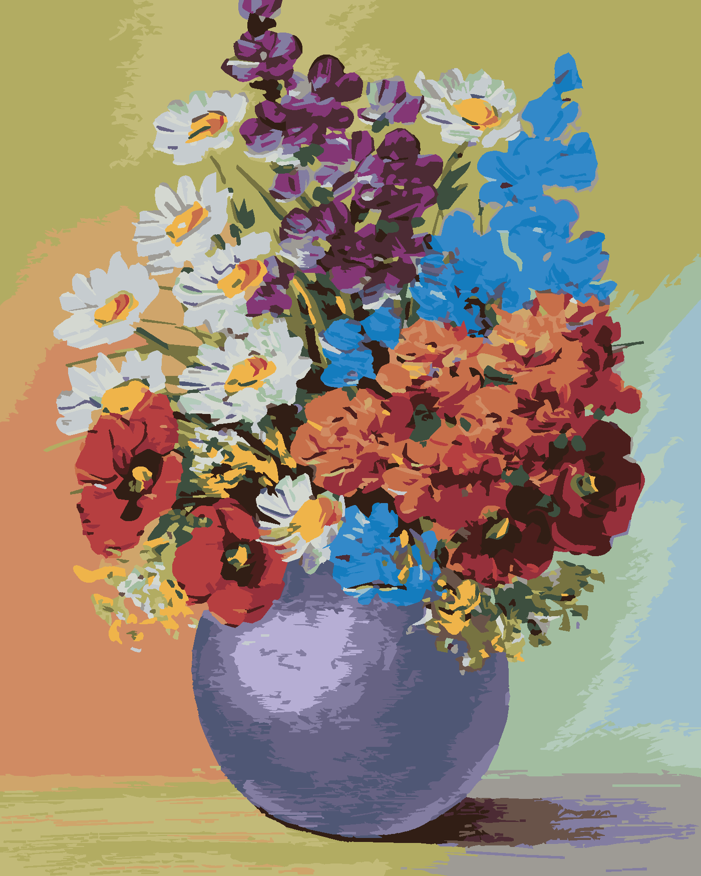 Malování podle čísel - KVĚTINY V MODRÉ VÁZE Rozměr: 40x50 cm, Rámování: bez rámu a bez vypnutí plátna