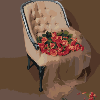 Malování podle čísel - RŮŽE NA SAMETOVÉM KŘESLE Rozměr: 80x100 cm, Rámování: vypnuté plátno na rám