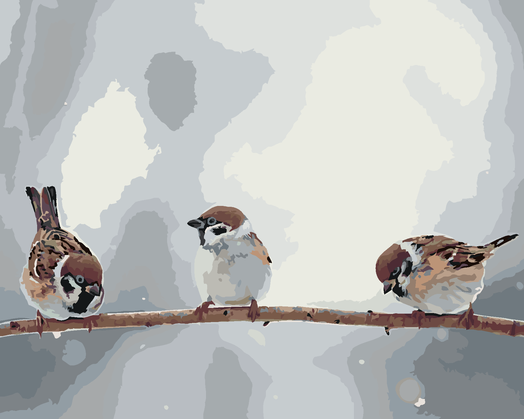 Malování podle čísel - MALÍ PTÁČCI NA VĚTVI Rozměr: 40x50 cm, Rámování: vypnuté plátno na rám