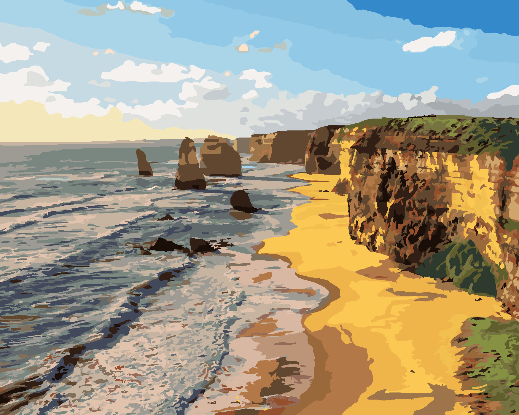 Malování podle čísel - ZÁPAD SLUNCE NAD DVANÁCTI APOŠTOLY AUSTRÁLIE Rozměr: 40x50 cm, Rámování: bez rámu a bez vypnutí plátna