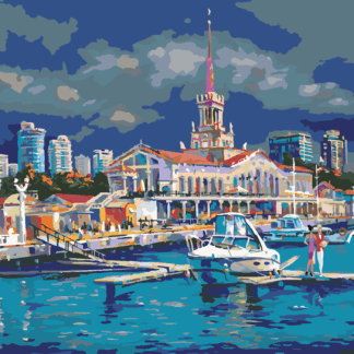 Malování podle čísel - PŘÍSTAV V SOCHI Rozměr: 40x50 cm, Rámování: vypnuté plátno na rám