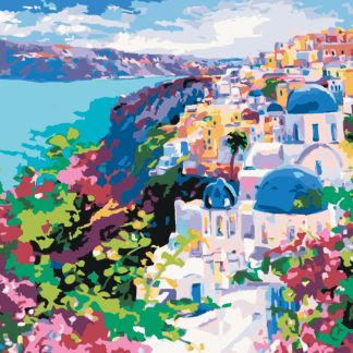 Malování podle čísel - SANTORINI Rozměr: 80x100 cm, Rámování: vypnuté plátno na rám