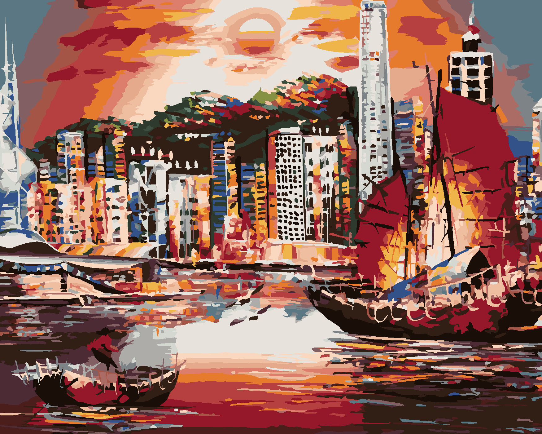Malování podle čísel - HONG KONG Rozměr: 80x100 cm, Rámování: vypnuté plátno na rám