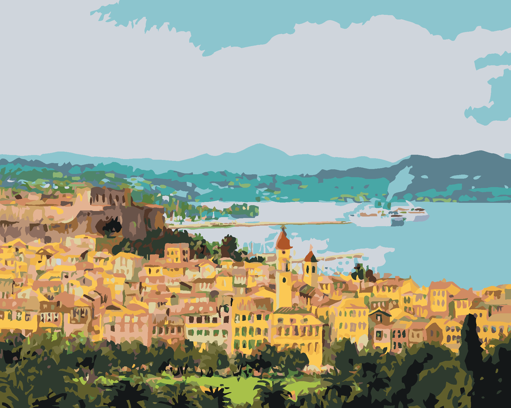 Malování podle čísel - CORFU V ŘECKU Rozměr: 40x50 cm, Rámování: vypnuté plátno na rám