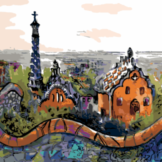 Malování podle čísel - PARK GÜELL V BARCELONĚ Rozměr: 40x50 cm, Rámování: vypnuté plátno na rám