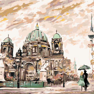Malování podle čísel - POULIČNÍ POHLED NA BERLÍN Rozměr: 40x50 cm, Rámování: vypnuté plátno na rám