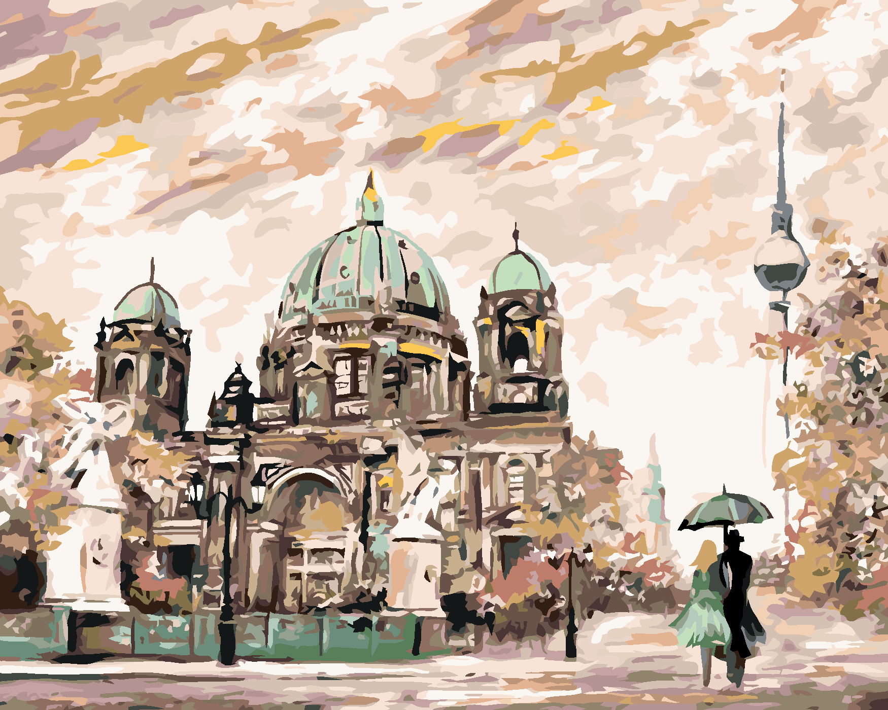 Malování podle čísel - POULIČNÍ POHLED NA BERLÍN Rozměr: 40x50 cm, Rámování: vypnuté plátno na rám